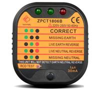 Testeur automatique de tension de polarité avec fonction de test RCD, test de fil de terre, 50-60 Hz/220-250 V, CAT II 600 V
