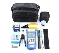 Testeur de fibre, Kit d'outils de fibre optique FTTH compteur de puissance optique, ensemble d'outils de connexion à froid de fibre optique de coupeur de fil avec sac,Pratique(Fiber Optic Tool Kit)