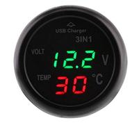 Testeur de moniteur de température de tension numérique KIMISS, camion de voiture 3 en 1 double affichage LED voltmètre thermomètre allume-cigare USB chargeur de voiture pour SUV (Vert + rouge)