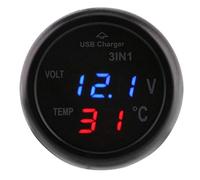 Testeur de moniteur de température de tension numérique KIMISS, camion de voiture 3 en 1 double affichage LED voltmètre thermomètre allume-cigare USB chargeur de voiture pour SUV (Bleu + rouge)