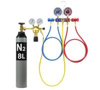 Testeur de perte de pression pour voiture - Système de refroidissement avec manomètre - Kit d'air comprimé - Bouteille de gaz de protection 8 l/10 l d'azote pour climatisation R1234YF - Manomètre 1/4