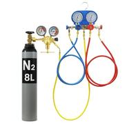Testeur de perte de pression pour voiture - Système de refroidissement avec manomètre - Kit d'air comprimé - Bouteille de gaz de protection 8 l/10 l - Azote pour climatiseur R134A R410A R22