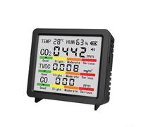 Testeur de qualité de l'air avec écran LCD de 4", détecteur de CO2/HCHO/TVOC, température et humidité, fonctionnement USB-C, pour voiture et bureau (noir)