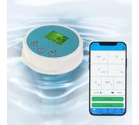 Testeur de Qualité d'Eau 6-en-1 Flottant Bluetooth Mesure Chlore, pH, EC (Conductivité), ORP (Potentiel Redox), Salinité et Température. Appli Smart Connectée pour Piscines, Hydroponie et Aquariums