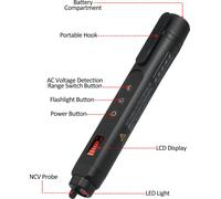 Testeur de tension sans contact Stylo détecteur de tension AC Double gamme 12V-1000V/48V-1000V Sensibilité réglable Ecran LCD Lampe de poche LED Mode alarme Jugement de fil sous tension/hors tension
