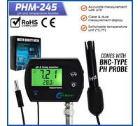 Testeur numérique de pH mural, testeur de température 2 en 1, moniteur de qualité de l'eau continu avec sonde BNC remplaçable ATC 110V US plug