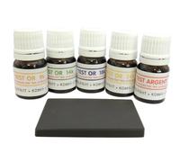 TESTEUR OR 9 14 18 24 K CARATS" PROMO KIT 5 FLACONS PRET A L'EMPLOI" + TESTEUR ARGENT + PIERRE DE TOUCHE NATURELLE 50x40mm + GUIDE EXPERTISE OFFERT (TEST TESTING GOLD STONE)