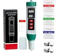 Testeur PH Metre Piscine, 5 en 1 Testeur Eau Potable Ph/Tds/Ec/Salinité/Thermomètre Avec Ecran Lcd Test Dureté d'Eau Electronique 0-9999ppm Moniteur De Qualité d'Eau pour Aquarium Piscine Hydroponie