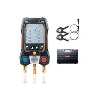 Testo 550s Ensemble de manomètres collecteurs AC - Manomètres collecteurs CVC et réfrigération - Incl. 2 sondes à pince de température filaires - Kit de recharge AC avec surchauffe
