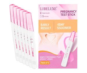 Tests de Grossesse, Lot de 6 Bâtonnets hCG pour Usage à Domicile, Lecture Facile avec Fenêtre Large, Format Individuel, Test Précoce pour Suivi du Cycle et Projet Bébé