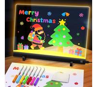 testyu Tableau D'affichage en Acrylique avec 7 stylos de Couleur, Peinture Couleur Narrative en 5 Styles, Tableau D'écriture LED Transparent, Effaçable, Bloc-notes, Mémo (35 x 26 cm)