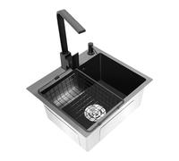 TESUGN Évier de cuisine rectangulaire en acier inoxydable - Noir - 40 x 45 cm - Avec robinet rotatif à 360° - Robinet extensible