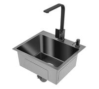 TESUGN Évier de cuisine rectangulaire en acier inoxydable - Noir - 40 x 45 cm - Avec robinet rotatif à 360° - Robinet extensible
