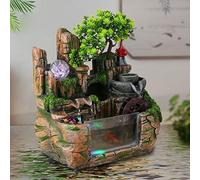 TESUGN Fontaine d'intérieur, cascade, décoration de bureau, bonsaï, avec boule de cristal LED et pulvérisateur, fontaine de table pour cultiver des plantes succulentes, comme bassin à poissons