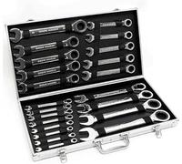 TESUGN Jeu de 22 clés à cliquet 6-32 mm Jeu de clés mixtes, clés à fourche, clés à cliquet articulées Jeu d'outils de clés polygonales