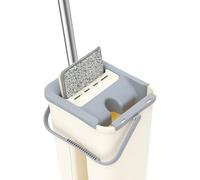 TESUGN Kit de serpillère avec seau, balai à manche télescopique, 10 tampons en microfibre et seau à deux compartiments, humide et sec, rapide et facile à nettoyer
