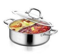 TESUGN Marmite en acier inoxydable avec couvercle, 28 cm, pour la cuisine, la soupe et la cuisson - Double plaque à induction - Shabu - Pot chinois - Yin Yang Hotpot