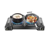 TESUGN Réchaud à gaz de camping 2 feux, compact avec allumage piézoélectrique, cuisinière à gaz portable, pour l'extérieur et l'intérieur