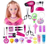 Tete à Coiffer et Maquiller Enfant Pretend Playset 35 Pièces, 22cm Haut Styling Tête Poupée Coiffure Jouet avec Sèche-Cheveux