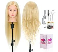 Tete a Coiffer,Neverland 28" Tête à Coiffer Coiffure Professionnel,60% de Cheveux Humains,Cosmétologie Mannequin Poupée pour le Salon avec Support+ Hairdressing Outils Accessoires Set(Blond décoloré）