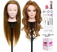 Tête à Coiffer Professionnelle 80% Cheveux Naturels Coiffure Tete a Coiffer Têtes d'exercice Cosmétologie Pratique Mannequin Poupée pour le Salon Coiffeur Poupée avec Support