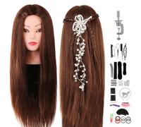 Tête À Coiffer Professionnelle Neverland Beauty 60cm Têtes d'exercice Coiffure Cosmétologie Pratique Mannequin Poupée 60% Vrais Cheveux+ Titulaire & Hairdressing Outils Accessoires Set #4
