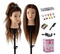 Tete a Coiffer Professionnelle Tête à Coiffer avec 80% Cheveux Humains, Tête de Coiffure Maquillage Tête d'entraînement avec Outils de Coiffure et Pince de Table