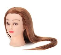 Tête à Coiffer, Tête de mannequin avec de vrais cheveux Coiffeur Tête d'entraînement Tête Formation Coiffure avec Support pour le modèle de cosmétologie du coiffeur Brown 66 cm sans nœuds