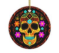 Tête cachée dans des fleurs - Décoration ronde personnalisée en céramique avec impression double face