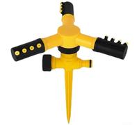 Tête d'arrosage de jardin avec rotation à 360 degrés et buse à triple fourche, alimentation hydraulique avec emplacement stable au sol (jaune)