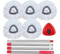 Tête de balai avec manche compatible avec Vileda 2en1 Tank EasyWring&Clean/Turbo Smart/Spin Mop-Elimine plus de 99% des bactéries,5 recharges de balai microfibre blanc+1 base +147cm mât