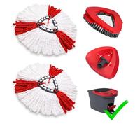 Tête de balai de rechange compatible avec Vileda Turbo Spin Mop, 2 recharges de tête de balai en microfibre, 1 base, 1 brosse à récurer compatible avec le système Vileda 1 réservoir, lavable en