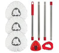 Tête de Balai de Rechange compatibles avec Vileda Turbo 2 en 1 - Tête de Balai avec Manche de Balai, 3 têtes de Balai Blanches en Microfibre, 1 Base Triangulaire Rotative, 1 Brosse à récurer