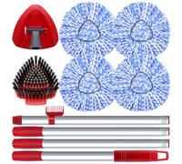 Tête de Balai Rotatif et Brosse de Rechange pour système RinseClean à 2 réservoirs, 4 têtes de Rechange pour serpillère, 1 poignée de serpillère, 1 Base de Balai et 1 Brosse à récurer à Base de