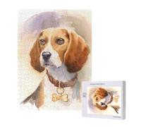 Tête de Beagle à l'aquarelle,Puzzle Familial en Bois de 500 pièces pour Adultes et Adolescents