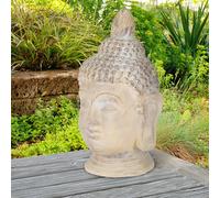 Tête de Bouddha pierre artificielle beige-gris figure décorative Feng Shui 78 cm