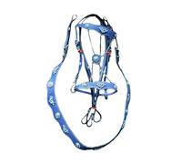 Tête de bride en cuir sécurisée, sangle de traction confortable pour cheval avec housse en métal, équipement d'entraînement équestre pour les amateurs (bleu)