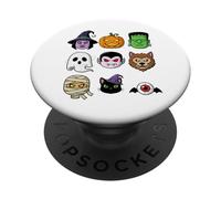 Tête de Brique de Construction pour Halloween, Citrouille, fantôme, Zombie drôle PopSockets PopGrip Adhésif
