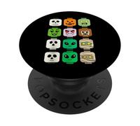 Tête de Brique de Construction pour Halloween, Citrouille, fantôme, Zombie drôle PopSockets PopGrip Adhésif