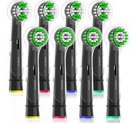 Tête De Brosse À Dents Avec Capuchon Compatible Avec Brosse À Dents Électrique Oral B Pro 1 3 Junior Kids Vitality Pro Pro-Expert - 4 Sensitive 4 Precision (8 Noires)