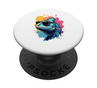 Tête de caméléon Cartoon avec Lunettes de Soleil PopSockets PopGrip Adhésif