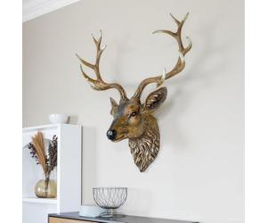 Tête De Cerf Sculpture Murale Suspendue Art Decor Grande Sculpture De Tête De Cerf De Renne en Fausse Résine, 3D Cerf Bois Décoration Galerie Salon Mur Montage Animal Tête Scu, 75cm