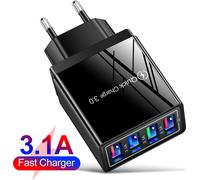 Tête de charge 12w 4 appareils Usb chargeur de téléphone portable 3a couleur nous / Eu Uk connecteur noir Shell EU