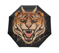 Tête De Chat Tigre Visage en Colère Parapluie Pliant Ouverture et Fermeture Automatique Protection UV Parapluies Pliant Coupe-Vent Ultra-léger pour Voyager Plage Femmes Enfants Fille