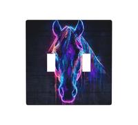 Tête de cheval dans le néon Street Art double gang Couvercle de lampe murale Plaque murale Décoration d'interrupteur Taille standard - 11,4 x 11,4 cm