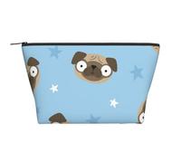 Tête De Chien Carlin De Dessin Animé Et Fond Bleu étoiles, Trousse de Toilette Trousse de Maquillage Sac à cosmétiques Trousse de Toilette de Voyage Portable