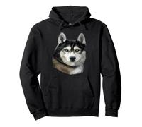 Tête de Chien Husky Noir Sérieux Sweat à Capuche