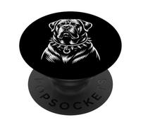 Tête de Chien Mastiff Monochrome Cool avec Collier Design Artistique PopSockets PopGrip Adhésif