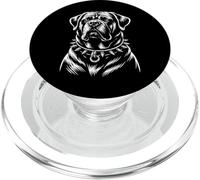 Tête de Chien Mastiff Monochrome Cool avec Collier Design Artistique PopSockets PopGrip pour MagSafe