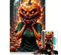 Tête de Citrouille effrayante dans la forêt Puzzle de 1000 pièces pour Adultes Renforce la mémoire Moments de détente Bords Nets Cadeau raffiné (38x52cm)